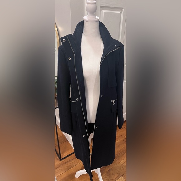 Karl Lagerfeld Paris Wool Stand Collar Coat | Medium | Navy - Picture 13 of 17